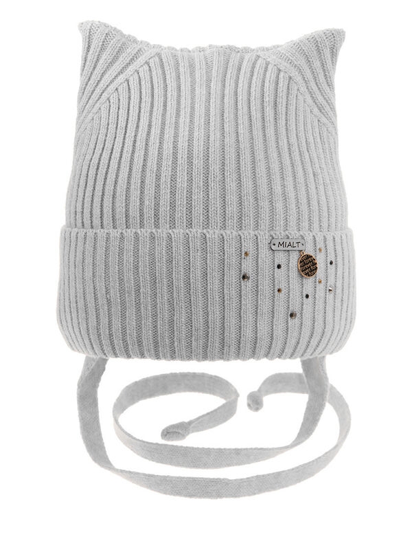 Шапка для девочки Зернышко, Миалт бледно-серый, зима - Шапочки на завязках