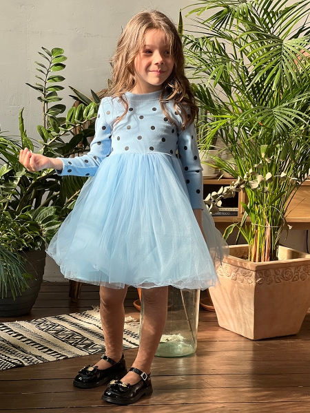 Платье для девочки нарядное БУШОН ST51, цвет голубой - Платья коктельные / вечерние