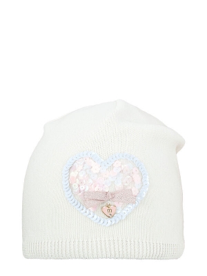 Шапка для девочки Сердцебиение, Миалт белый, весна-осень