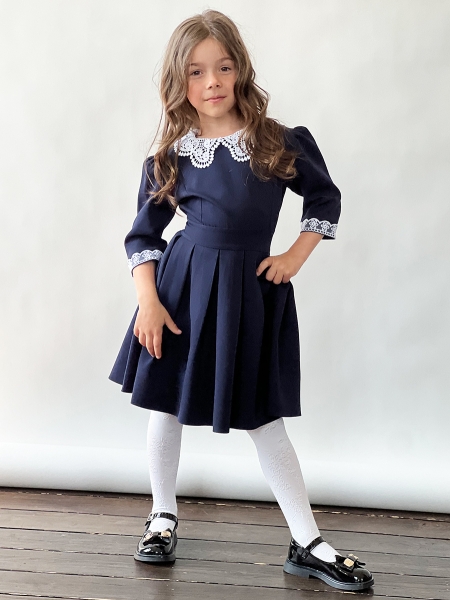 Платье для девочки школьное БУШОН SK11, цвет темно-синий - Платья / сарафаны для школы