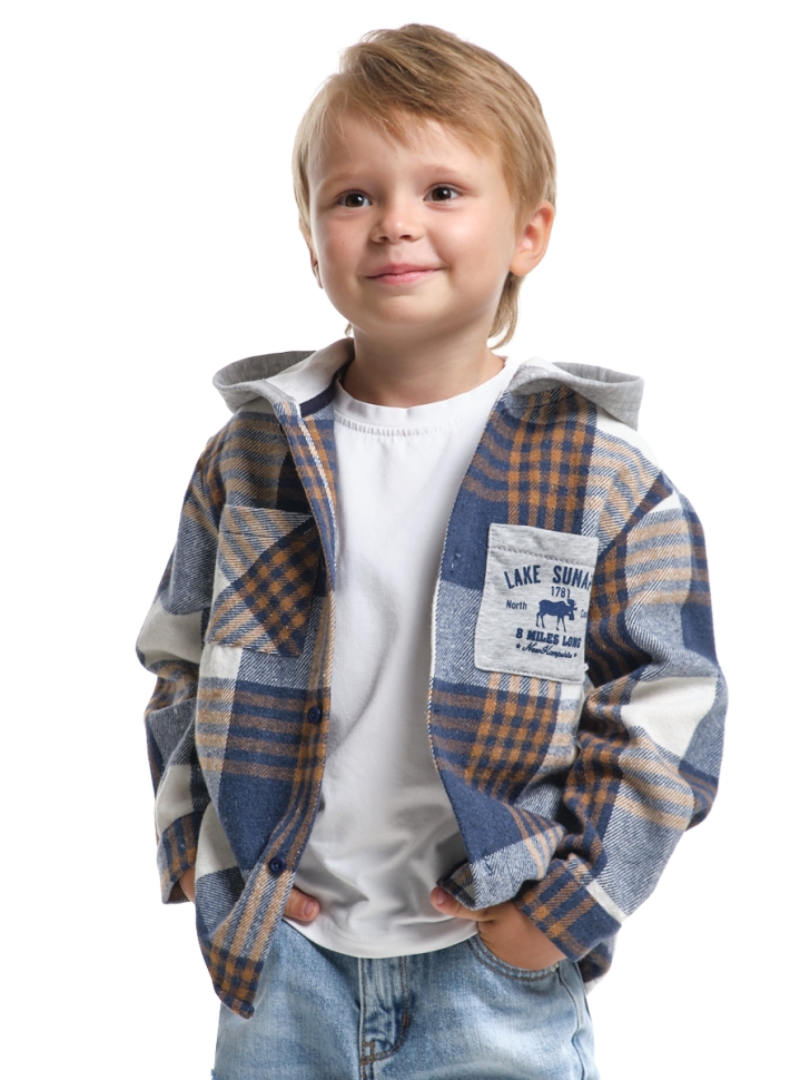 Рубашка для мальчиков Mini Maxi, модель 7987, цвет синий/белый/клетка - Рубашки с длинным рукавом