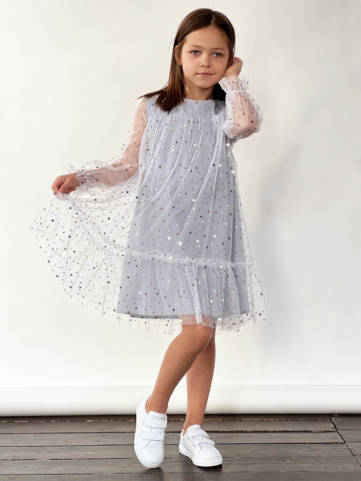 Платье для девочки нарядное БУШОН ST53, цвет серый блестки - Платья коктельные / вечерние
