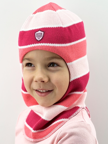 Шапка-шлем зима, скб св.розовый+малина+коралл - Шапки-шлемы зима-осень