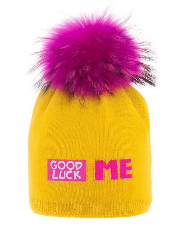Шапка для девочки Удача, Миалт желтый, зима - Шапки с меховым помпоном