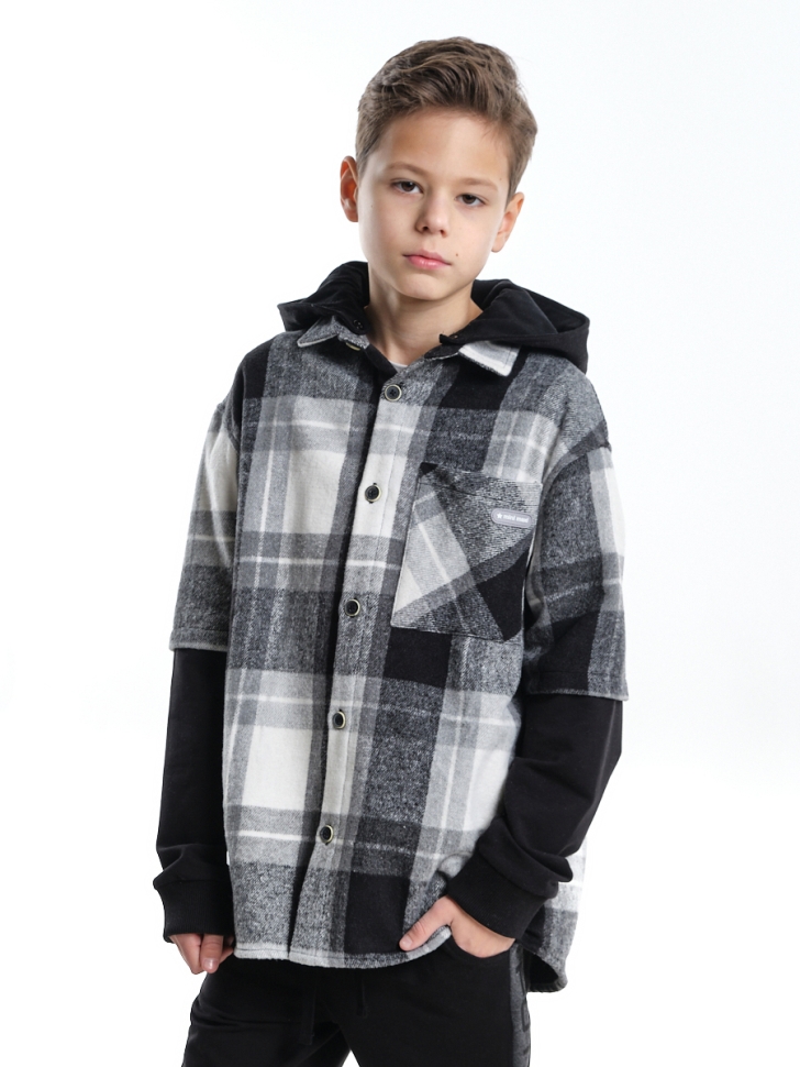 Рубашка для мальчиков Mini Maxi, модель 7782, цвет черный/белый/клетка - Рубашки с длинным рукавом
