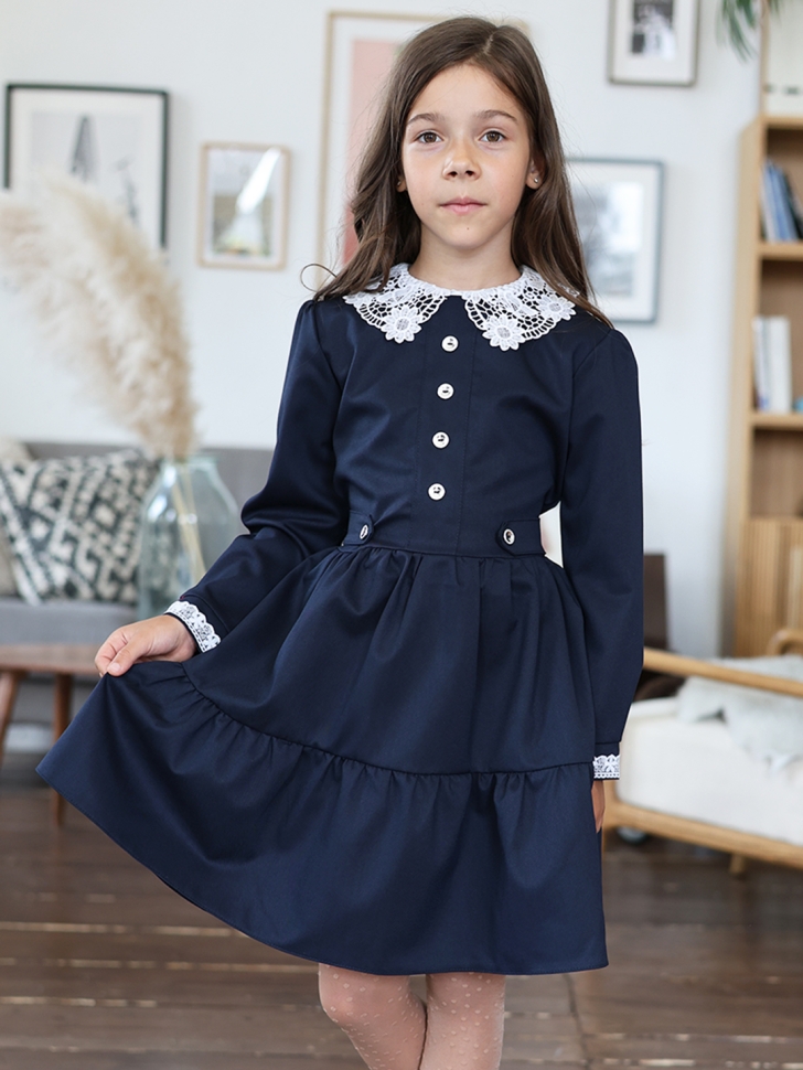 Платье для девочки школьное БУШОН SK12, цвет темно-синий - 