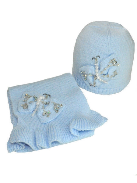 Комплект для девочки Весенняя сказка, Миалт голубой - Комплект: шапочки и шарф