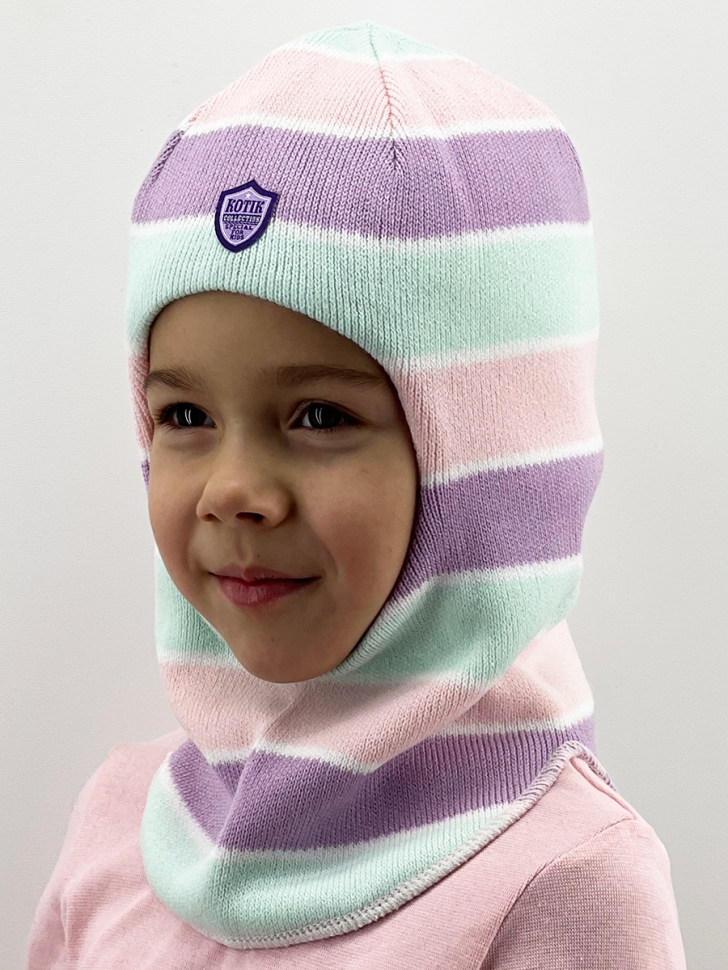 Шапка-шлем зима, скб ментол+св.розовый+св.лиловый - Шапки-шлемы зима-осень