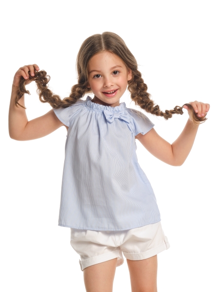Блузка для девочек Mini Maxi, модель 7120, цвет голубой/мультиколор - Блузки с коротким рукавом