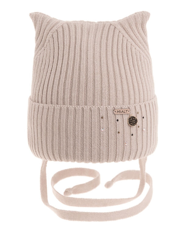 Шапка для девочки Зернышко, Миалт пудровый, зима - Шапочки на завязках