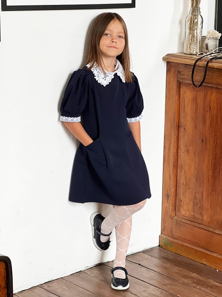 Платье для девочки школьное БУШОН SK13, цвет темно-синий - Платья / сарафаны для школы