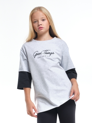 Свитшот для девочек Mini Maxi, модель 8010, цвет меланж/черный