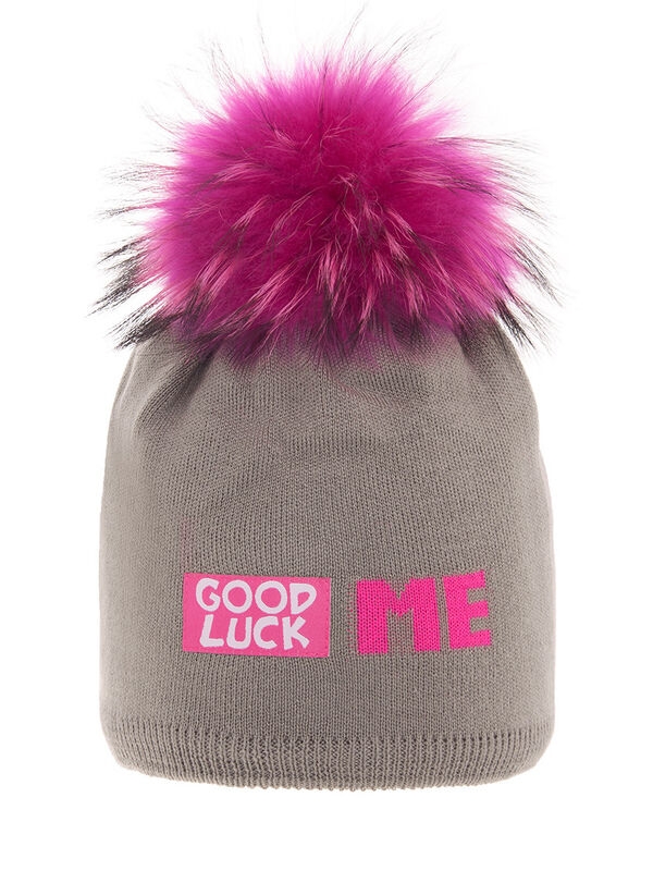 Шапка для девочки Удача, Миалт темно-бежевый, зима - Шапки с меховым помпоном
