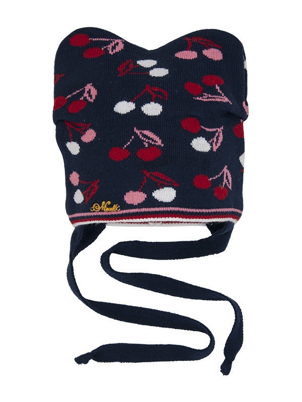 Шапка для девочки Вкусняшка, Миалт темно-синий/ультрабелый, весна-осень - Шапочки на завязках