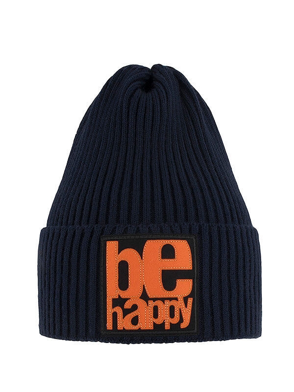 Шапка Be happy, Миалт темно-синий/оранжевый - Для девочек весна-осень