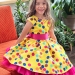 Платье для девочки нарядное БУШОН ST10, стиляги цвет желтый, малиновый пояс, принт горошек