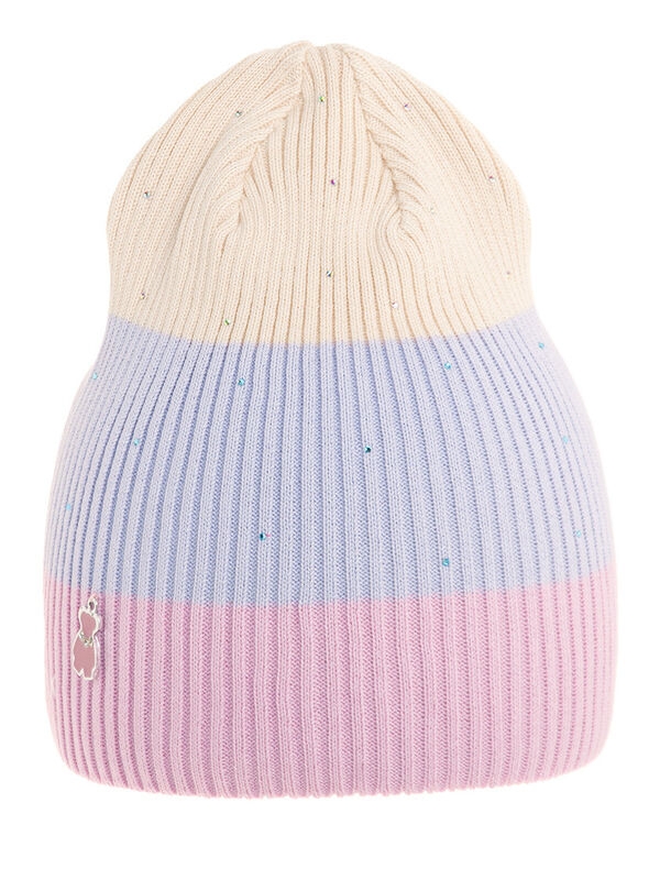 Шапка для девочки Акварель, Миалт сиренево-розовый/светло-бежевый, весна-осень - Для девочек весна-осень