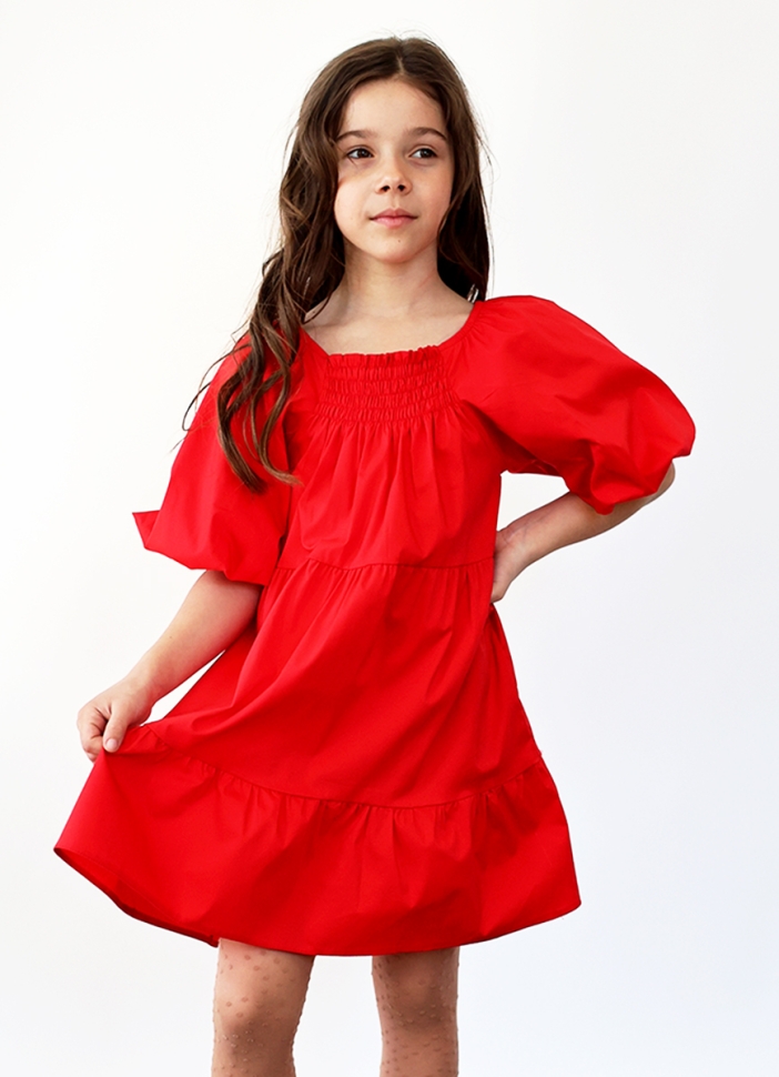 Платье для девочки хлопок БУШОН ST64, цвет красный - Платья коктельные / вечерние