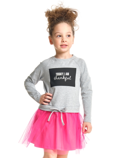 Платье для девочек Mini Maxi, модель 6860, цвет серый/малиновый - Платья для девочек с длинным рукавом