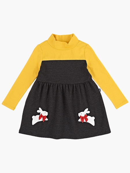 Платье для девочек Mini Maxi, модель 2433, цвет горчичный/черный - Платья для девочек с длинным рукавом