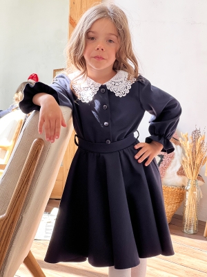 Платье для девочки школьное БУШОН SK15, цвет темно-синий