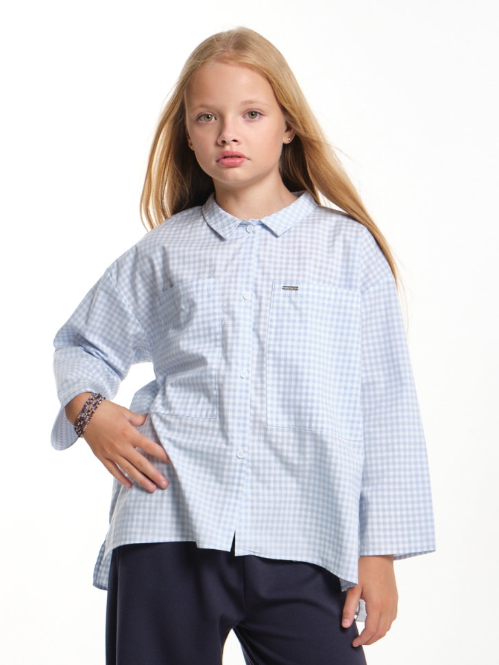 Блузка для девочек Mini Maxi, модель 7956, цвет голубой/клетка - Блузки с длинным рукавом / текстиль