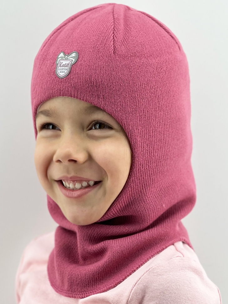 Шапка-шлем Помпончик темно-рзовый - Шапки-шлемы зима-осень