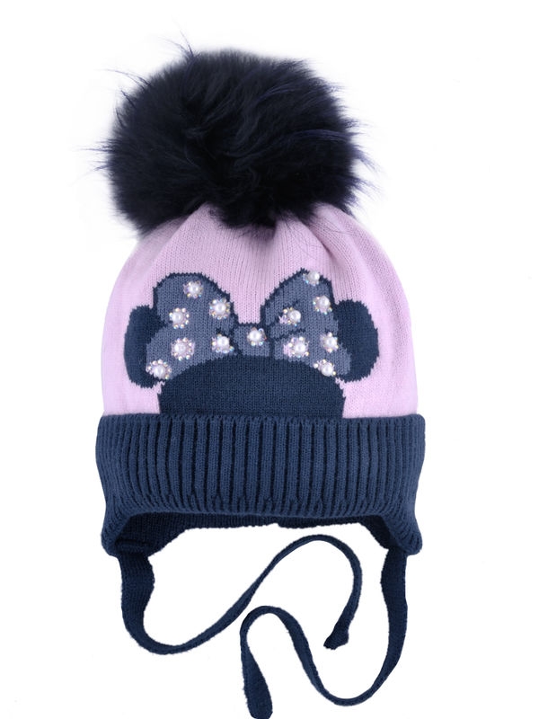 Шапка для девочки Minni, Миалт темно-синий/темно-серый - Шапки с меховым помпоном