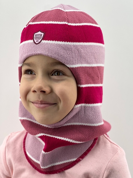 Шапка-шлем для девочки зима, скб малина+лиловый+т.розовый - Шапки-шлемы зима-осень