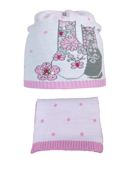 Комплект для девочки Мода, Миалт розовый/белый - Комплект: шапочки и шарф
