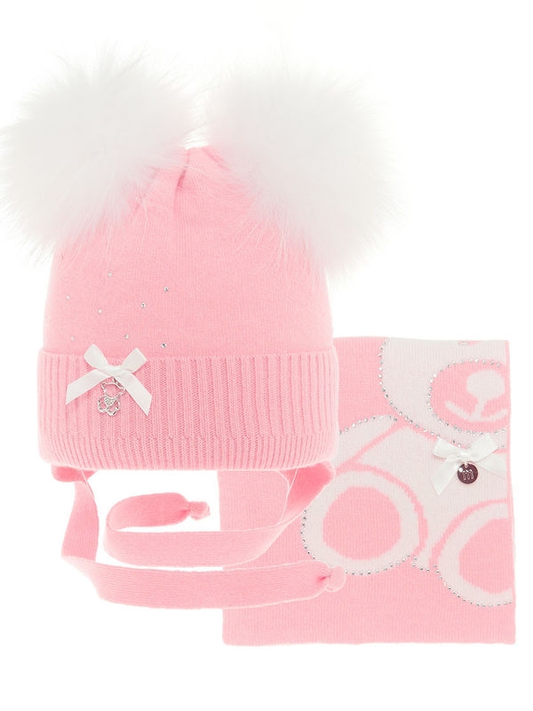 Комплект для девочки Гаечка комплект, Миалт розовый/белый - Комплекты: шапка и шарф