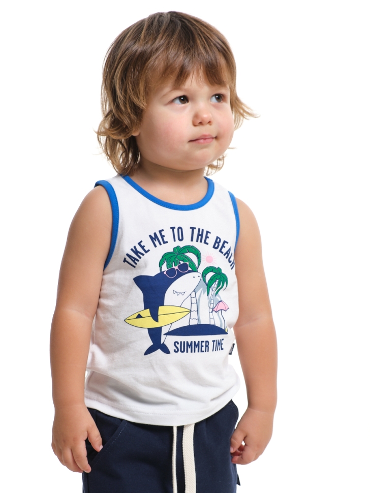 Футболка для мальчиков Mini Maxi, модель 6565, цвет белый/синий - Майки для мальчиков