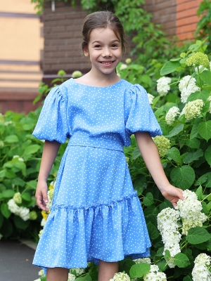 Платье для девочки нарядное БУШОН ST62, цвет голубой/сердца