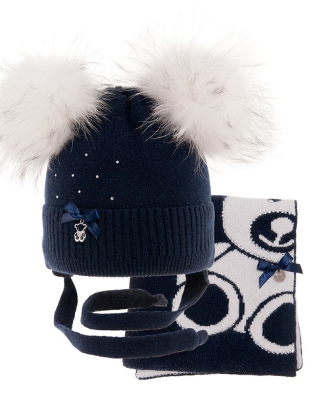 Комплект для девочки Гаечка комплект, Миалт темно-синий/белый, зима - Комплекты: шапка и шарф