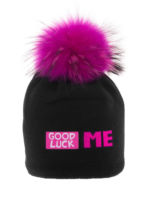 Шапка для девочки Удача, Миалт черный - Шапки с меховым помпоном