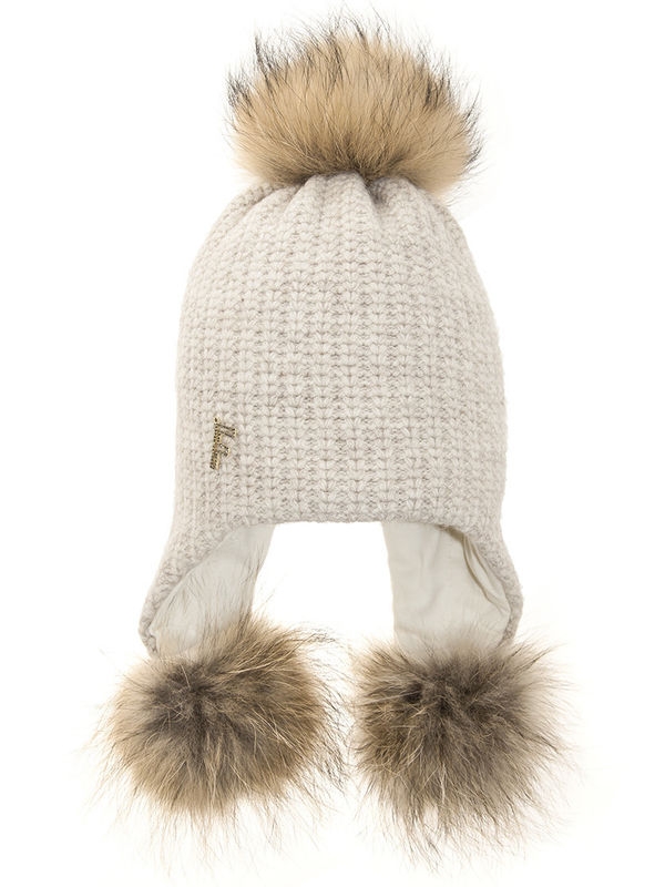 Шапка для девочки Финляндия, Миалт молочный/меланж/new, зима - Шапки с меховым помпоном