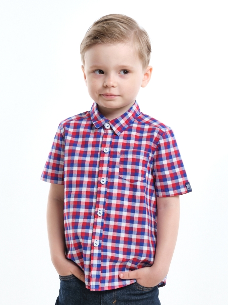 Сорочка для мальчиков Mini Maxi, модель 7903, цвет красный/синий/клетка - Рубашки с коротким рукавом
