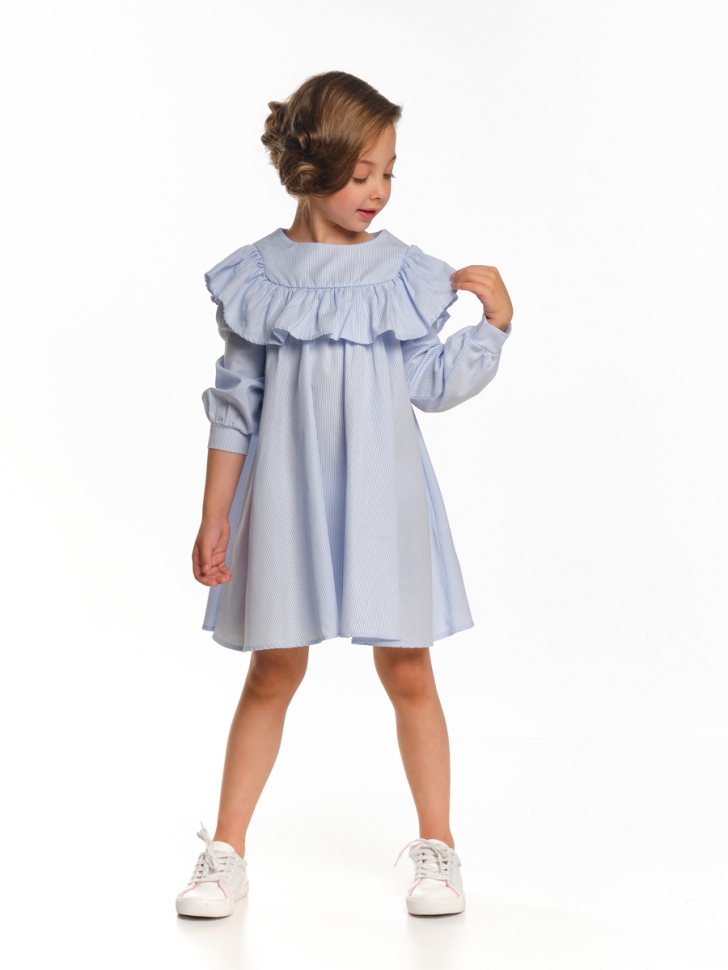 Платье для девочек Mini Maxi, модель 7007, цвет мультиколор/голубой - Платья для девочек с длинным рукавом