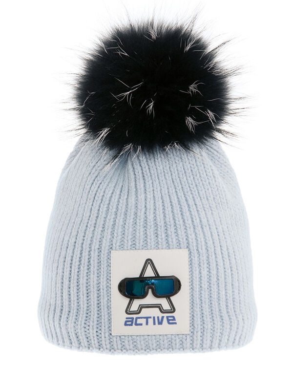 Шапка для девочки Миссия, Миалт голубой, зима - Шапки с меховым помпоном