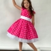 Платье для девочки нарядное БУШОН ST10, стиляги цвет ярко-розовый, белый пояс, принт горошек