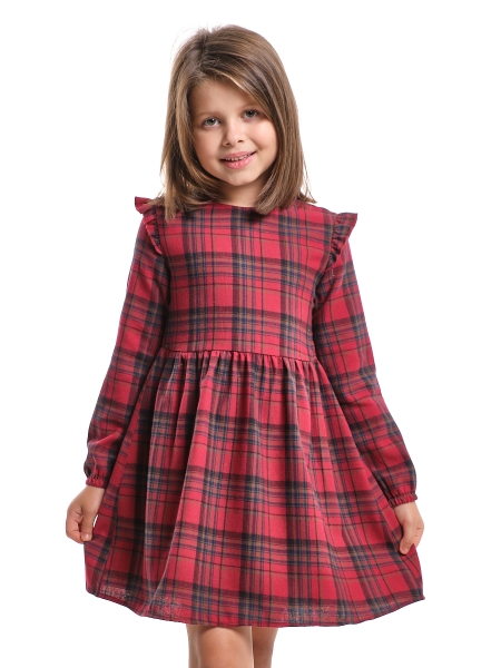 Платье для девочек Mini Maxi, модель 8050, цвет красный/синий/клетка - Платья для девочек с длинным рукавом