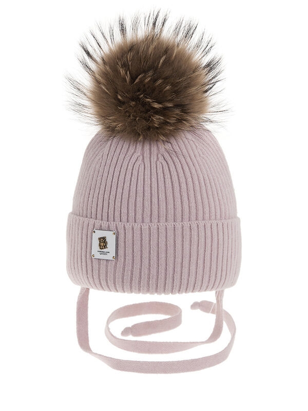 Шапка для девочки Габби, Миалт пудровый, зима - Шапки с меховым помпоном