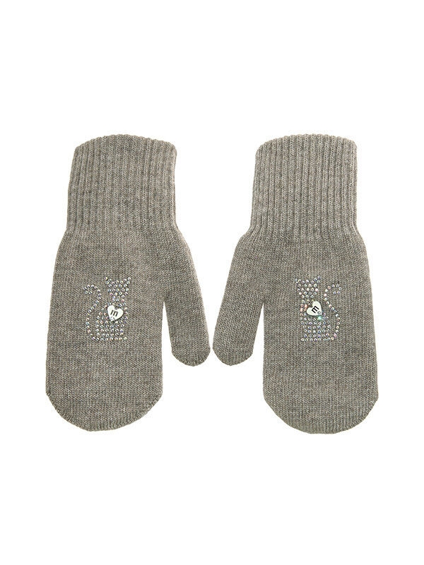 Варежки для девочки Кошечка, Миалт бежевый, зима - Варежки