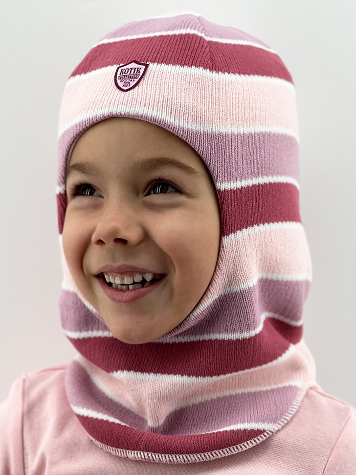 Шапка-шлем зима, скб лиловый+т.розовый+св.розовый - Шапки-шлемы зима-осень