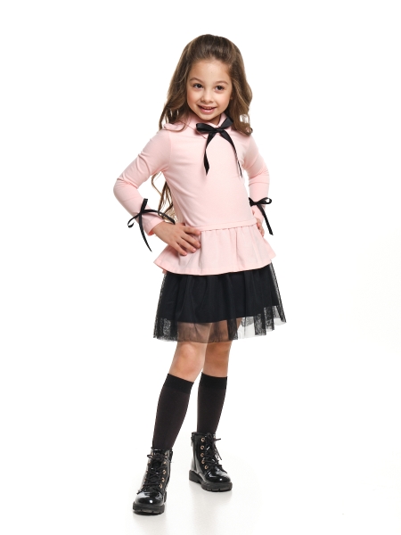 Платье для девочек Mini Maxi, модель 7312, цвет розовый/черный/меланж - Платья для девочек с длинным рукавом