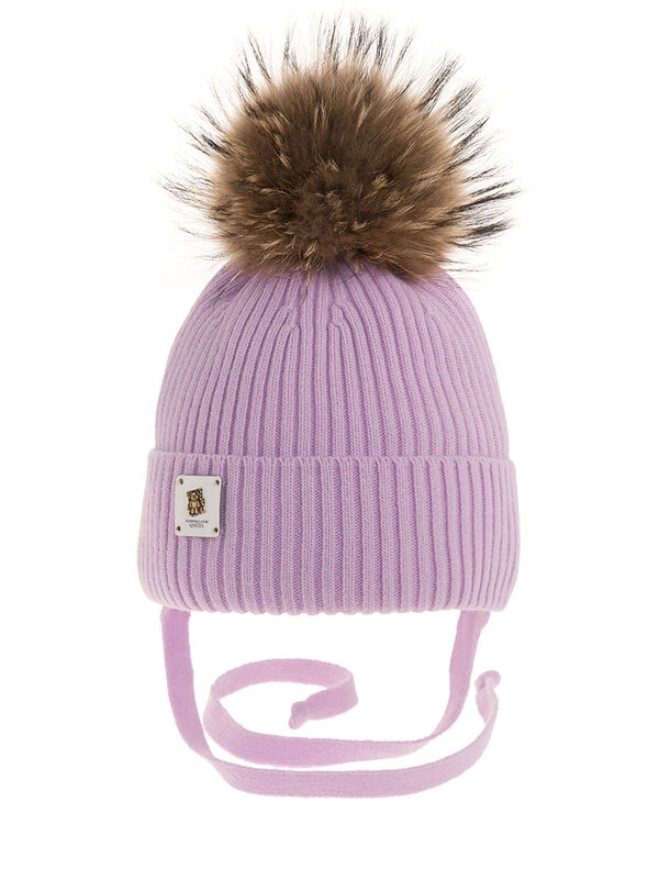 Шапка для девочки Габби, Миалт сиренево-розовый, зима - Шапки с меховым помпоном